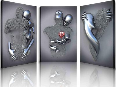 Framed Wall Art For Bedroom 3D Metal Effect Love Heart Couple Wall Art Decor For