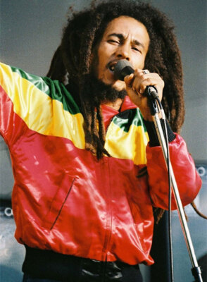 BOB MARLEY LEATHER JACKET MEN'S CELEBRITY BOMBER STYLE RED NAPA SOFT LAMBSKIN