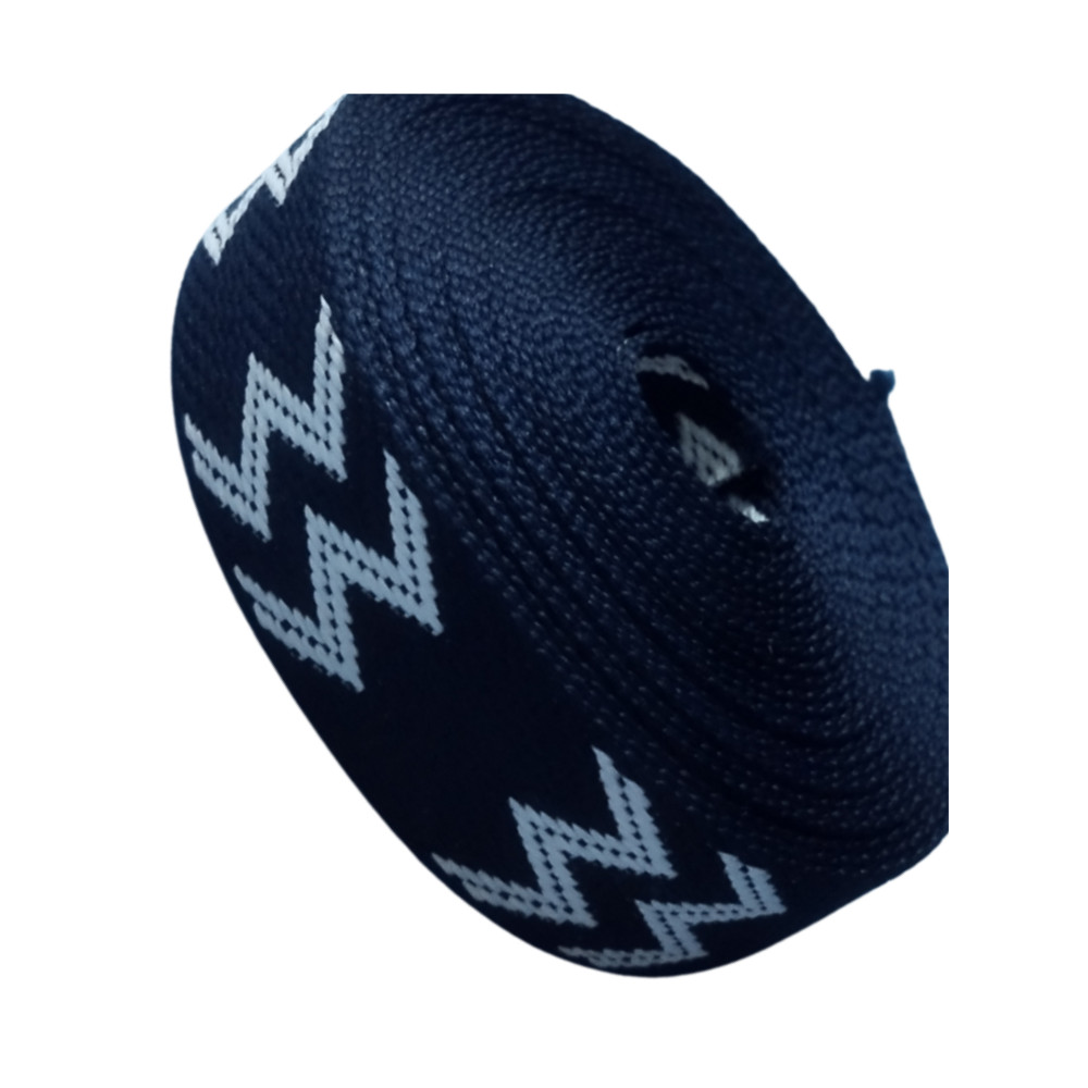 Sangle de polyester bicolore motif flèches bleu marine 25mm finition maroquinerie