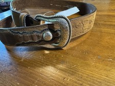 Sheplers Vintage Handmade Western Leather Belt 34 WR7123-023 Wrangler Cowboy