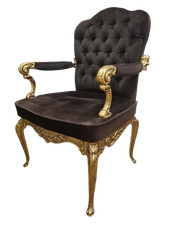 Sessel Französisch Louis Stil Schwarz Samt Stuhl Messing vergoldet 90cm
