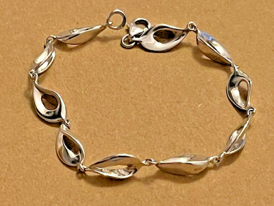 Modernist Sterling Silber offen abstrakt Blatt Pod Gliederarmband 925 Vintage