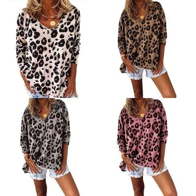 Women Ladies Leopard Print Breathable Loose Sleeve T-Shirt Blouse Top Size S-3XL