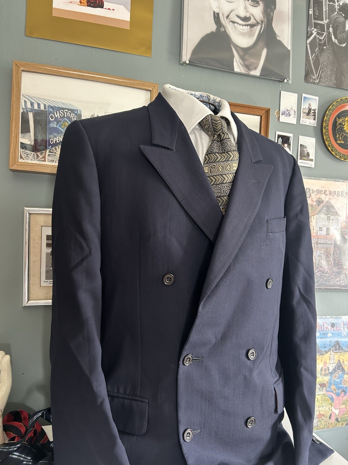 Blazer doppiopetto vintage Yves Saint Laurent blu navy pizzo bavero giacca taglia 40