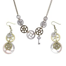 PPX 3 Pcs Vintage Gold  Silver Gear Cog Steampunk Necklace and Gold,Silver