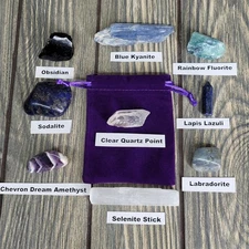 9pc Divination Altar Crystal Set Quartz Point Lapis Lazuli Kyanite Labradorite
