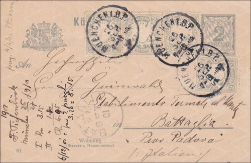 Bayern: 1901, Ganzsache von München nach Italien