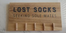 Laundry Room Wooden Sign With Clips "LOST SOCKS SEEKING SOLE MATES" Wall Hanging
