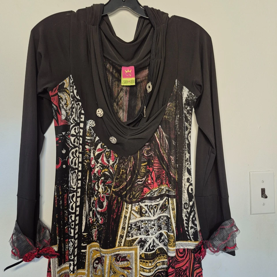 Vestido de malla elástica SAVE THE QUEEN con dijes y cinta talla XL Art to Wear Italia Foto 4 de 4