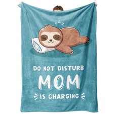 Funny Gifts for Mom, Mom is Charging Sloth Blanket, Birthday 60"x50", Cyan