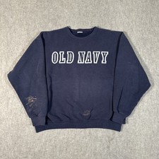 Vintage Old Navy Sweatshirt Medium Navy Blue Spellout Logo Y2K Distress