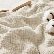 100 Cotton Muslin Blanket King Size for Bed - 4 King 108" x 90" 01 - Beige