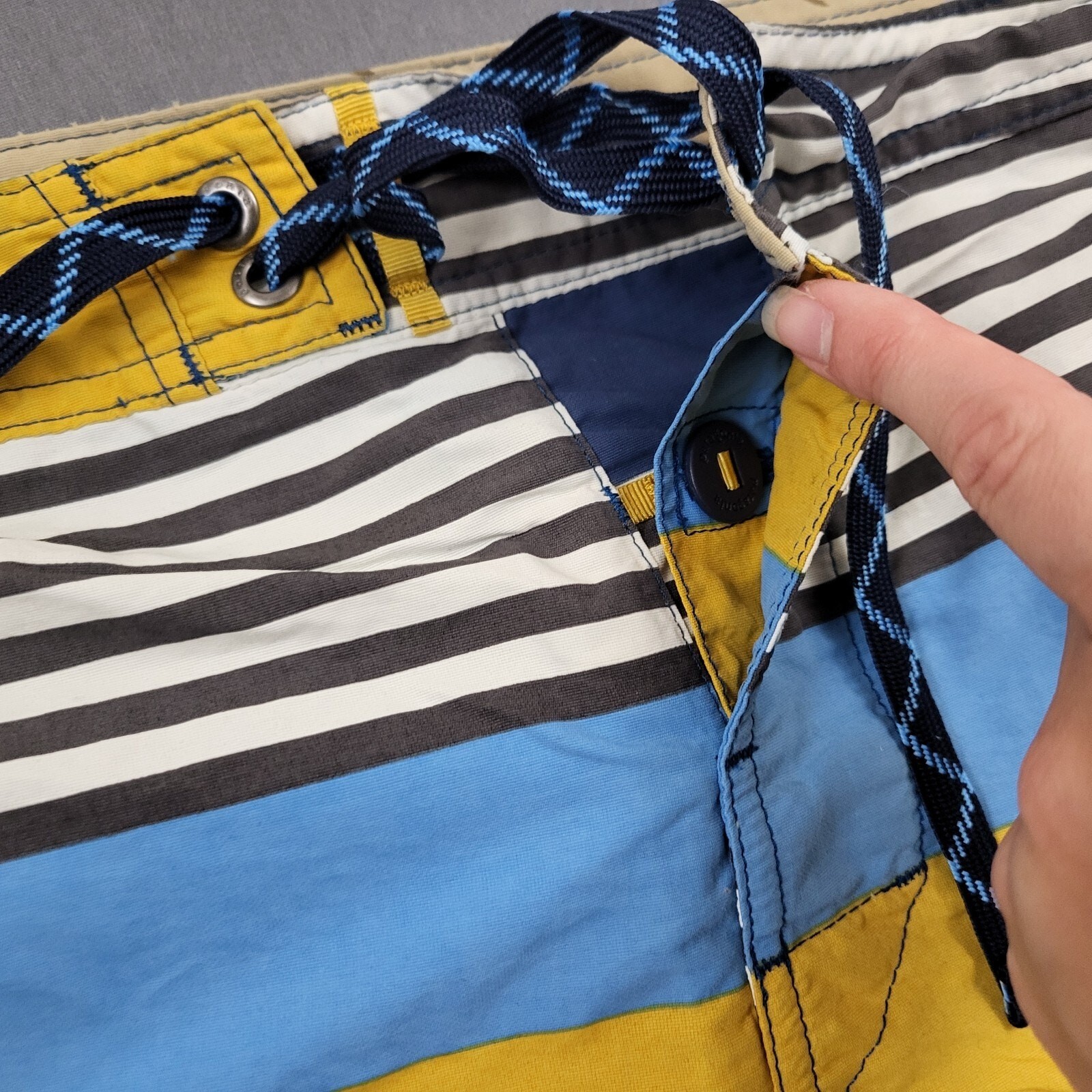 Patagonia Shorts Mens 36 Mid Rise Swim Trunks 8" Inseam Pull On Striped Blue thumbnail 5