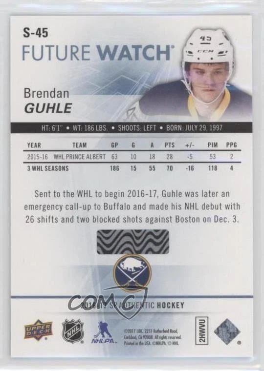 2016 SP Authentic Spectrum Future Watch - Level 1 Silver Brendan Guhle Rookie RC - Image 2 of 2