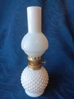 Vintage Small Milk Glass Hobnail Oil Lamp Wick Japan 8"
