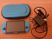 Sony PS Vita PCH-2000 Aqua Blue w/ Charger Case Minecraft Tested