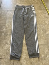 Adidas Joggers Grey White Stripe Pants Youth Gray Boys Size XL 18/20 