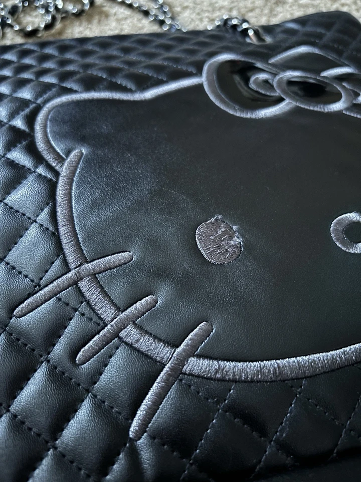 Hello Kitty Black Quilted Tote Bag with Chain Strap & Pink Lining – Sanrio - Image 4 of 4