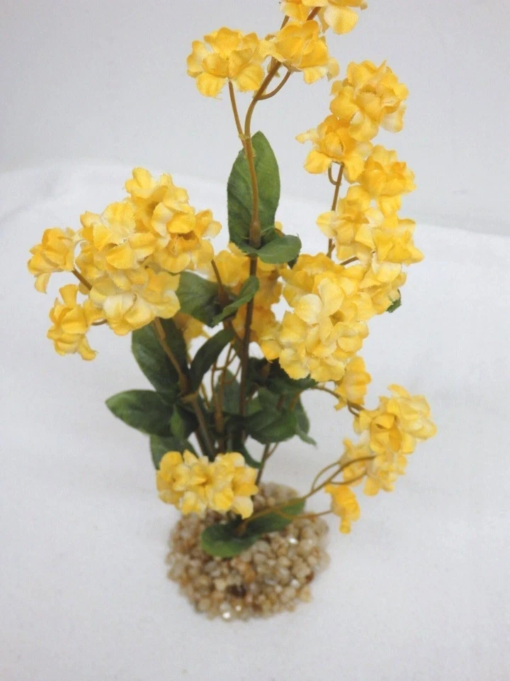 11 in. Golden YELLOW Soft Silk Baby's Breath FLOWER Betta-safe plant, stone base - Image 3 of 4