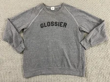 Glossier Raglan Womens Crew Neck Sweatshirt Gray Spell out Size XL Casual