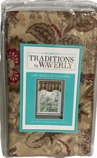 WAVERLY Navarra Antique Scallop Valance Rod Pocket Window Curtain Floral 52”x16”