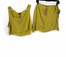 Nasty gal NWT cropped Tank top wrap skirt set Women’s large Green/yellow