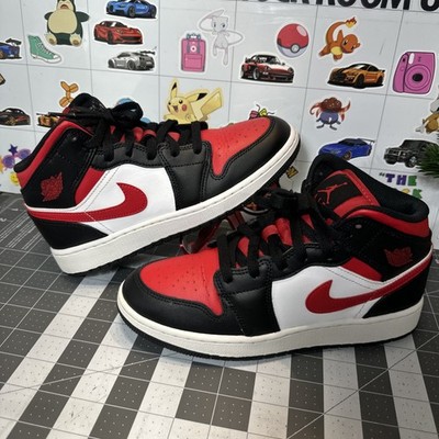 Air Jordan 1 Mid Black Gym Red Sneakers Size 5.5 WMS 7 554725-079 pre owned 