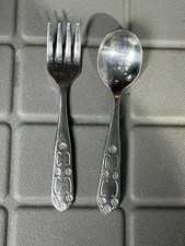 Infant/Toddler FORK  SPOON SET Stainless Steel FLATWARE by Sauiton Korea 4 3/8"