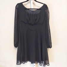 LYANER Swiss Dot Dress Square Neck Sheer Long Sleeve L Whimsigoth Coquette