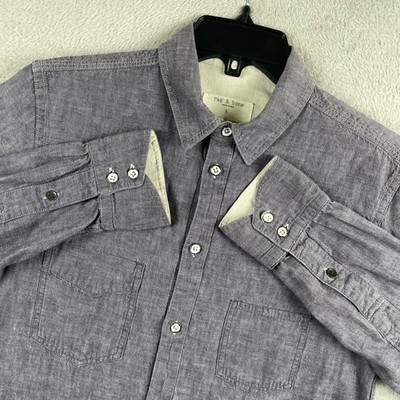 Rag & Bone Shirt Mens Small Purple Cotton Linen Blend Long Sleeve Button Up