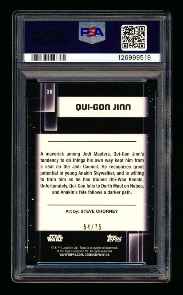 2021 TOPPS STAR WARS GALAXY CHROME #38 QUI GON JINN PRISM REFRACTOR #/75 PSA 10! - Image 2 of 2