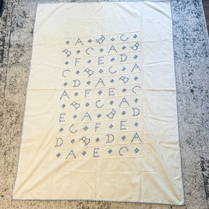 Vintage Handmade Alphabet Embroidered Baby Blanket