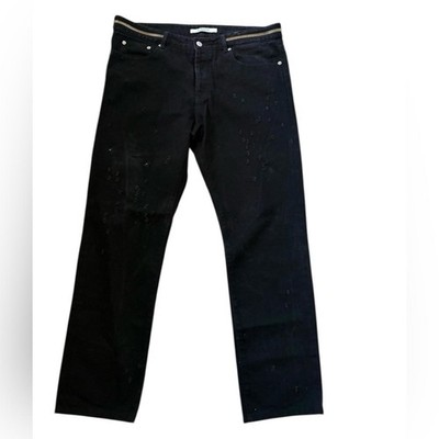 Givenchy Men's 2016 Distressed Zipper Moto Jeans Black Authentic