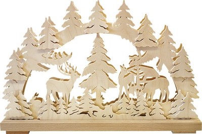 Schwibbogen forest animals LED 43 cm natural Ratags handmade Erzgebirge USB light