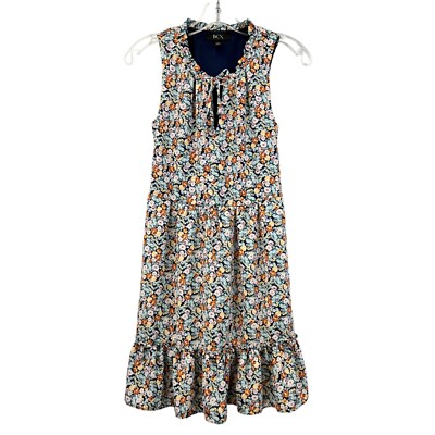 BCX Women s Sleeveless Ruffle Tie Keyhole Neck Floral A-Line Dress Above Knee XS