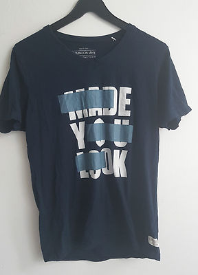 Herren Bedrucktes T-Shirt Oberteil Gr. M Blau Retro