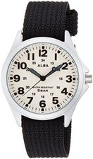 SEIKO ALBA AQPK401 Cream x Black Stainless Steel Case Nylon Belt Watch Men's NEW