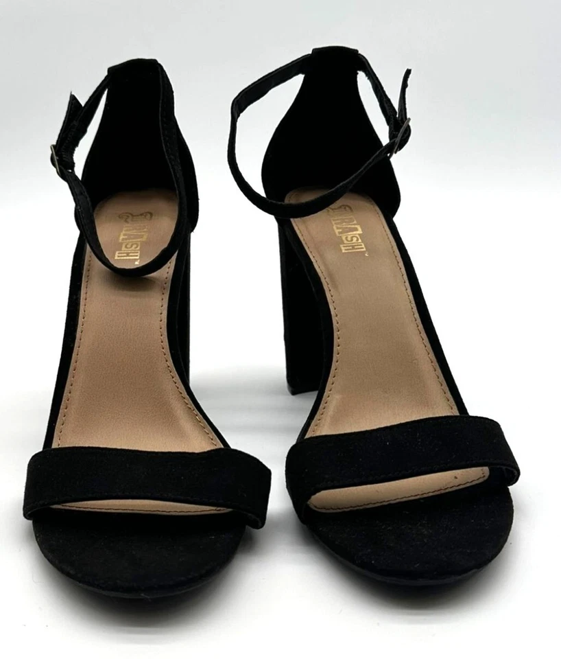 Zapatos Brash 4" Tacón Alto Bloque Negro Imitación Gamuza Punta Abierta Correa al Tobillo Talla 10W Foto 3 de 4