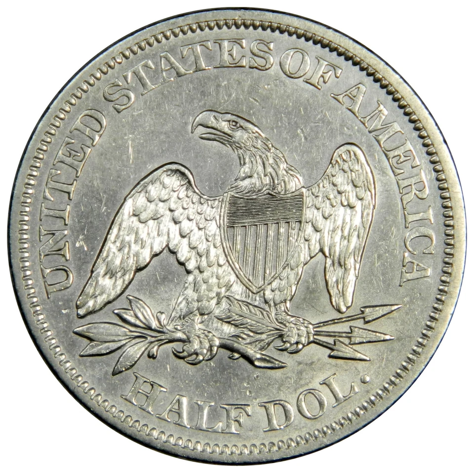 1860 SEATED HALF DOLLAR ~ SHARP STRIKE AU/BU ABOUT UNCIRCULATED SLIDER! INV#2 - Image 2 of 2