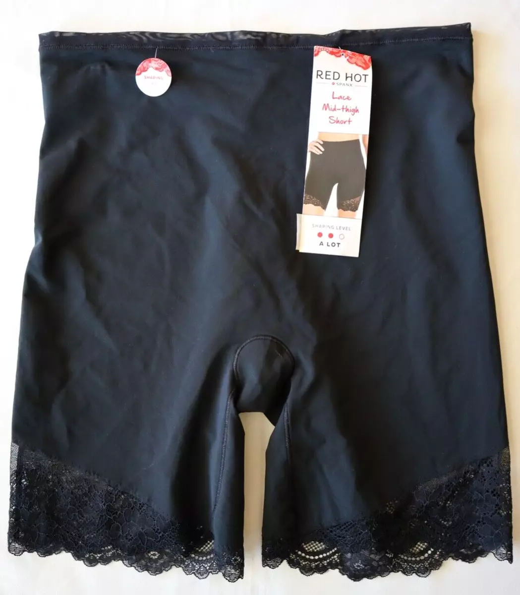 RED HOT SPANX 10189R Women`s Lace is More Mid-Thigh Short in Very Black  size 2XL