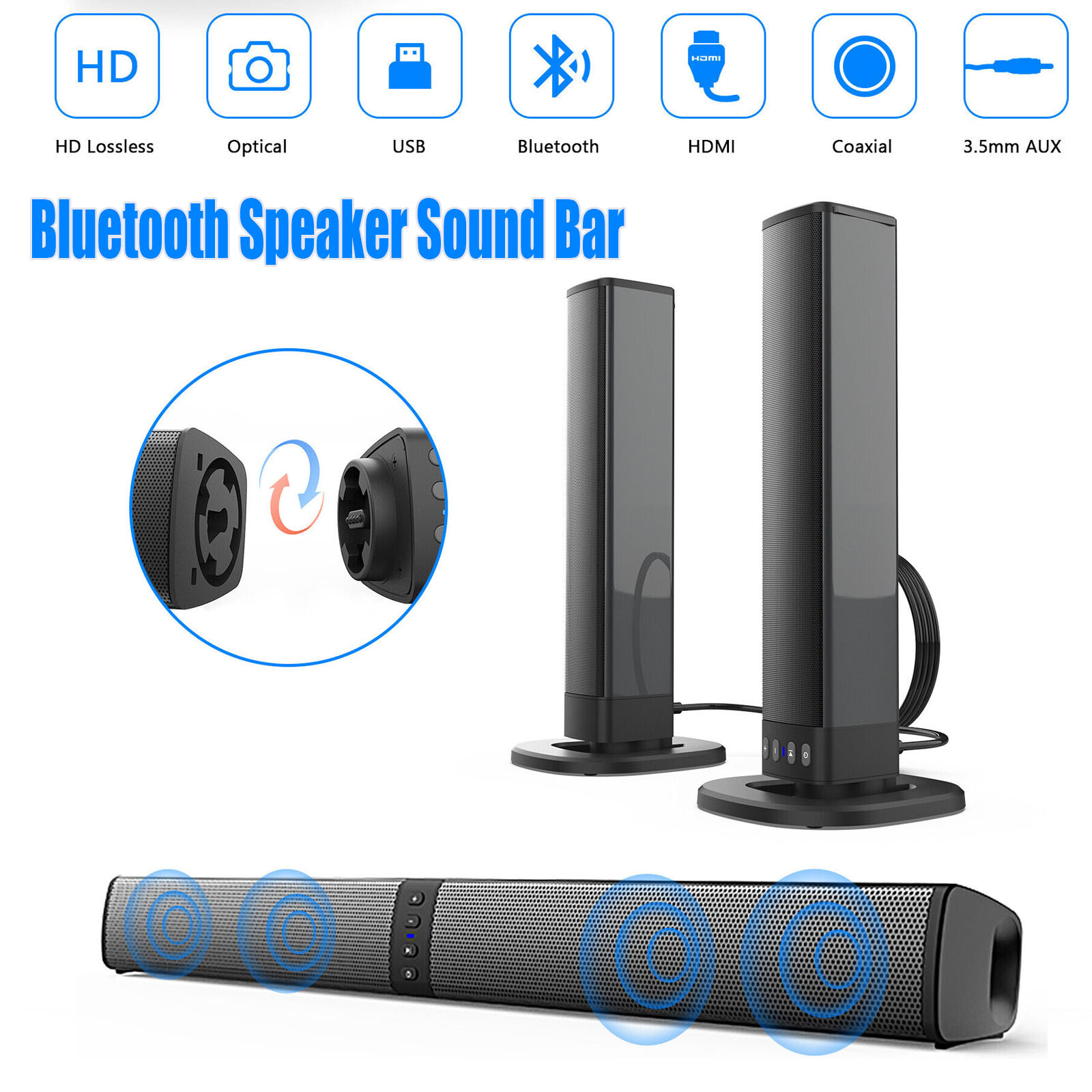 Bluetooth Soundbar Home TV Theater System Wireless Subwoofer Speaker 3D Surround-image