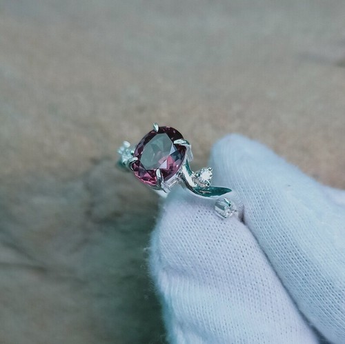 Lab Created Alexandrite Ring, 925 Sterling Silver Ring, Color Change Stone Ring - Picture 7 of 10