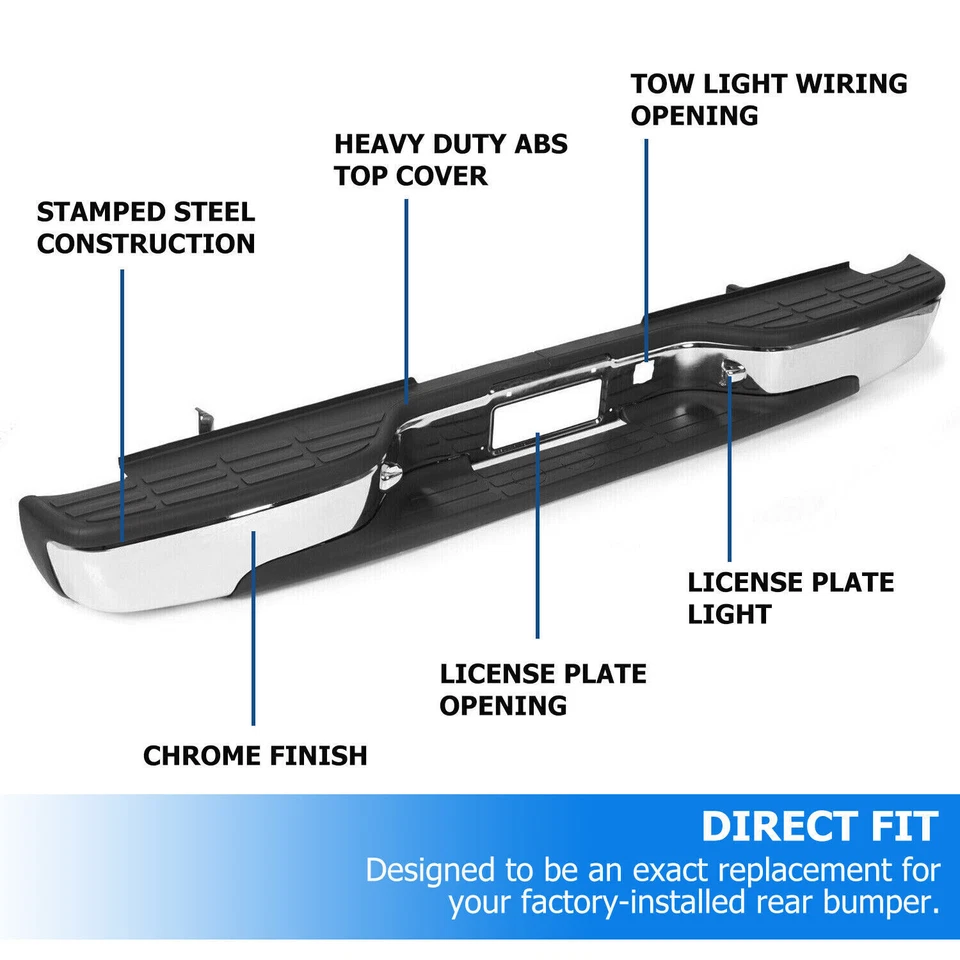 Chrome Rear Bumper For 1999-2007 Chevy Silverado GMC Sierra 1500 2500 Foto 4 de 4