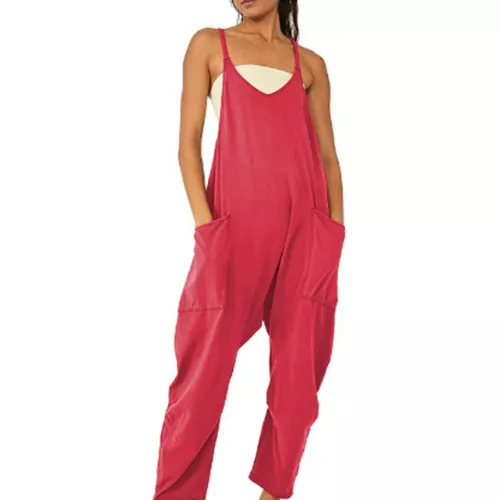 Womens Jumpsuits Loose Casual Rompers Sleeveless Spaghetti Strap Baggy Pockets - Picture 8 of 40