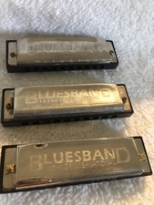 3 Hohner Blues Band Harmonica- Stainless Steel Used-working