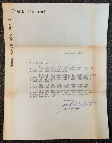 FRANK HERBERT Typed Letter SIGNED (TLS) 1981 science fiction ephemera DUNE wOw!! - Picture 6 of 9