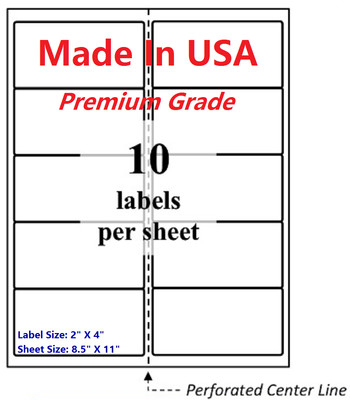 1000 Premium Blank Shipping Labels-2'' X 4''-Made in USA-Self Adhesive-8.5 x 11