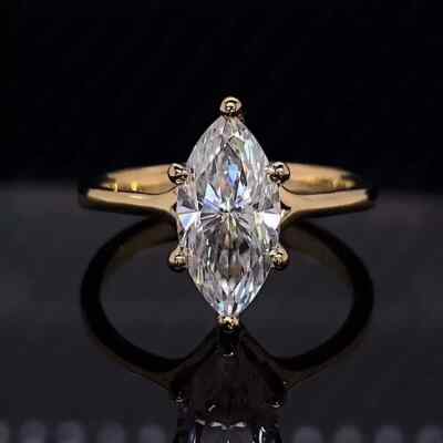 2,15 TCW Marquise Moissanit Verlobungsring mit geteiltem Schaft massiv 9 kt Gelbgold