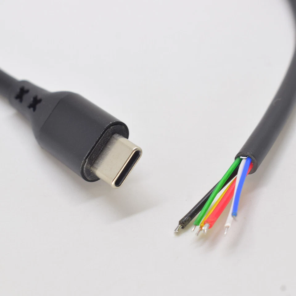 1pc 30cm USB Type-C Male Plug PD Power Cable 5A Fast Charge 5 Wires Pigtail DIY - Image 2 of 4