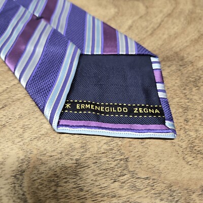 Ermenegildo Zegna Silk Blend Tie Purple/Gray Diagonal Stripe | eBay